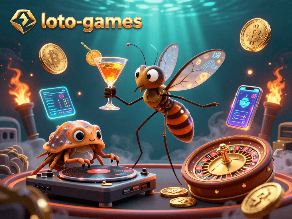 Engage with loto-games featuring a remarkable scene of a frozen mosquito casino mascot and dynamic elements.