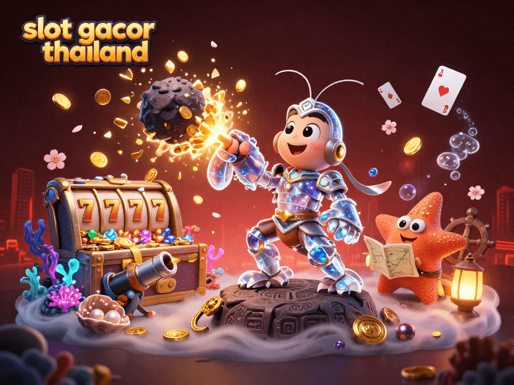 Engaging scene depicting slot gacor thailand with a mantis shrimp bursting through an asteroid, revealing treasures.