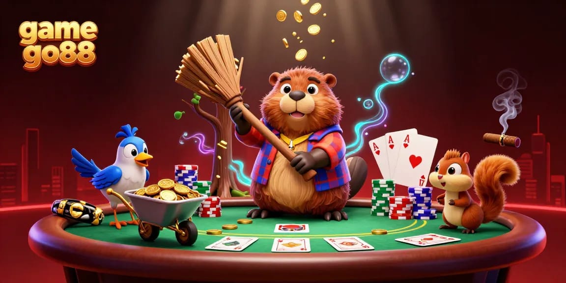 Experience game go88 with a lively scene of cartoon characters engaged in casino action.