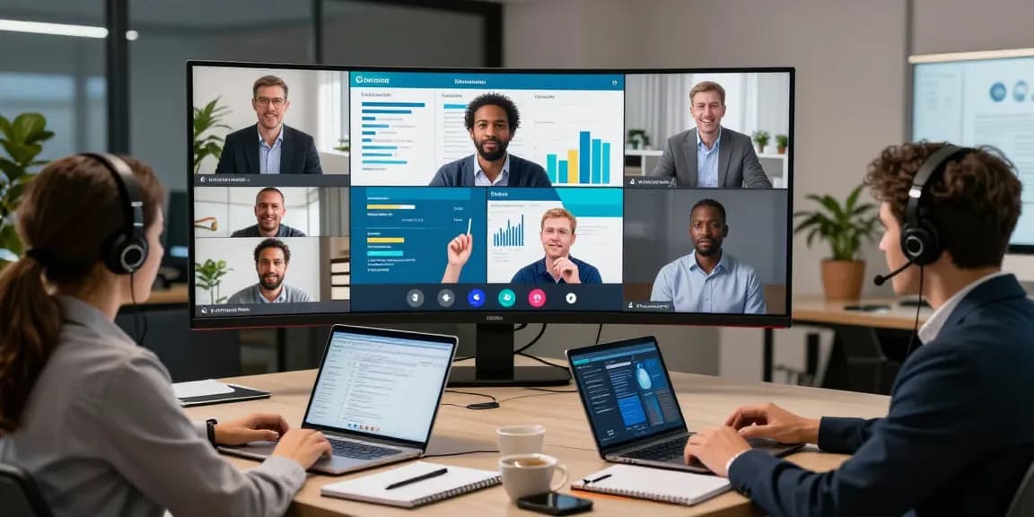 Participants engaging in a virtual conference representing https://www.www456bd.com/ in a modern setting with dynamic presentations.