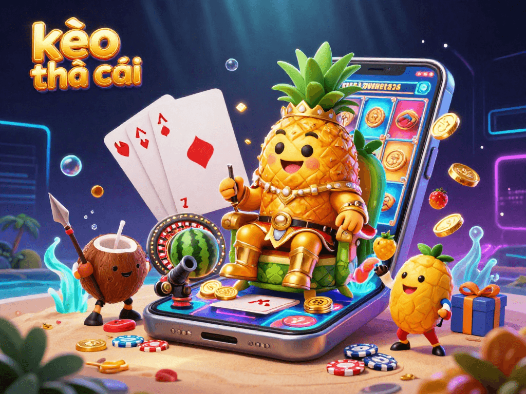 Win big with kèo nhà cái while enjoying the colorful beach casino scene filled with vibrant characters and game elements.