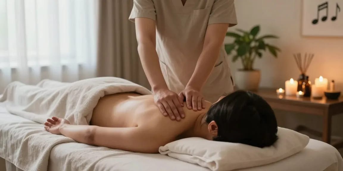 마사지 치료 중인 고객과 치료사의 편안한 모습