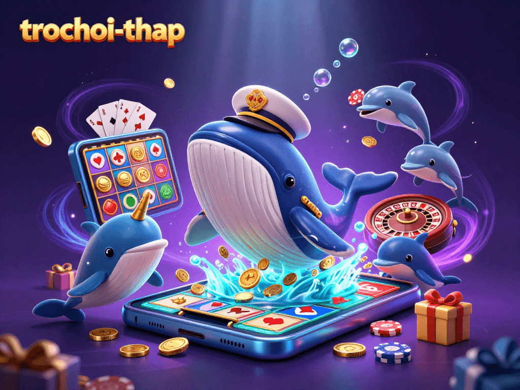 Engage in trochoi-thap with playful characters enjoying vibrant casino action and games.