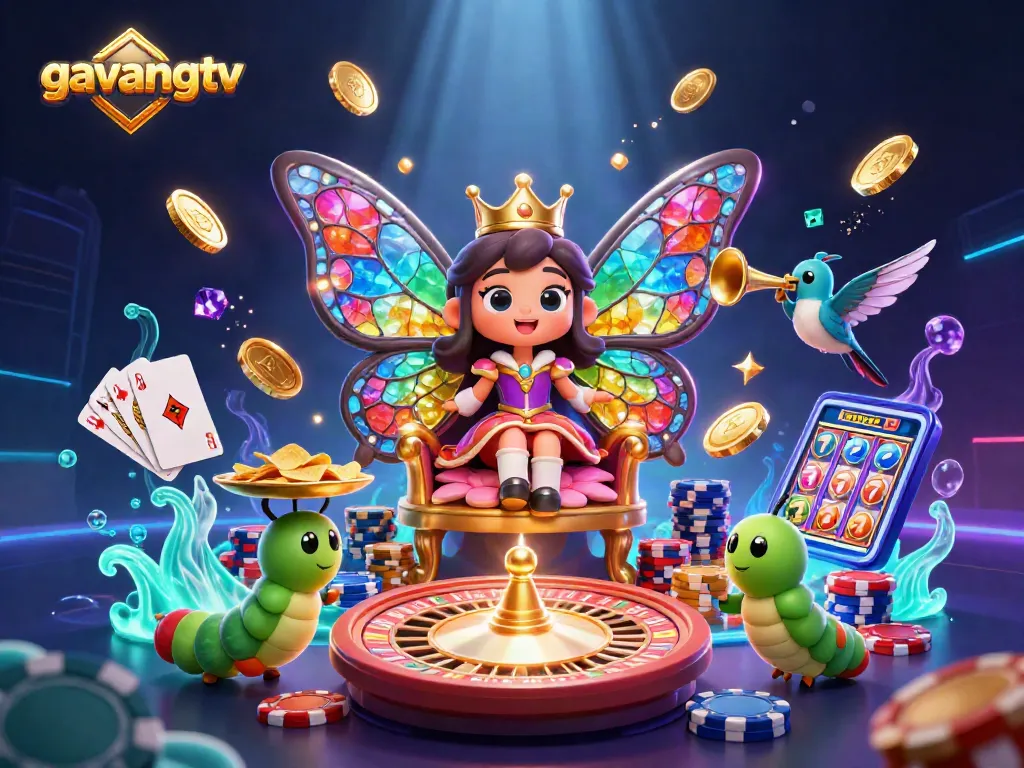 Experience live betting excitement on gavangtv with dynamic casino elements and vibrant illustrations.