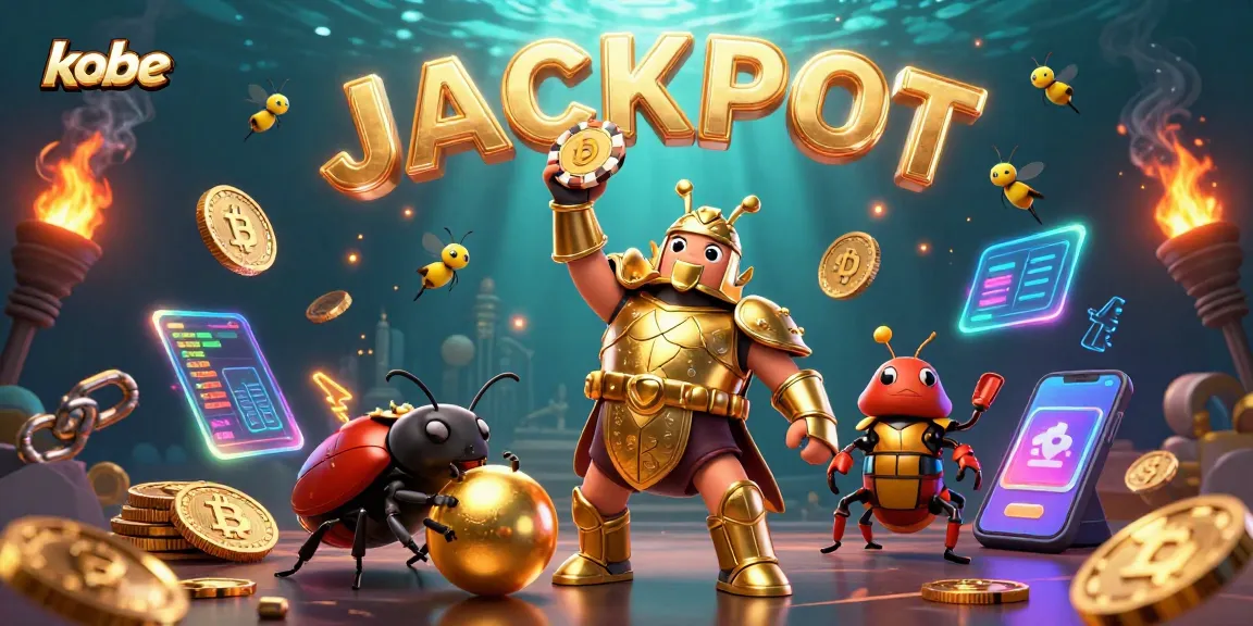 Kobe elevates gaming excitement as a heroic beetle lifts a poker chip, embodying vibrant casino spirit.