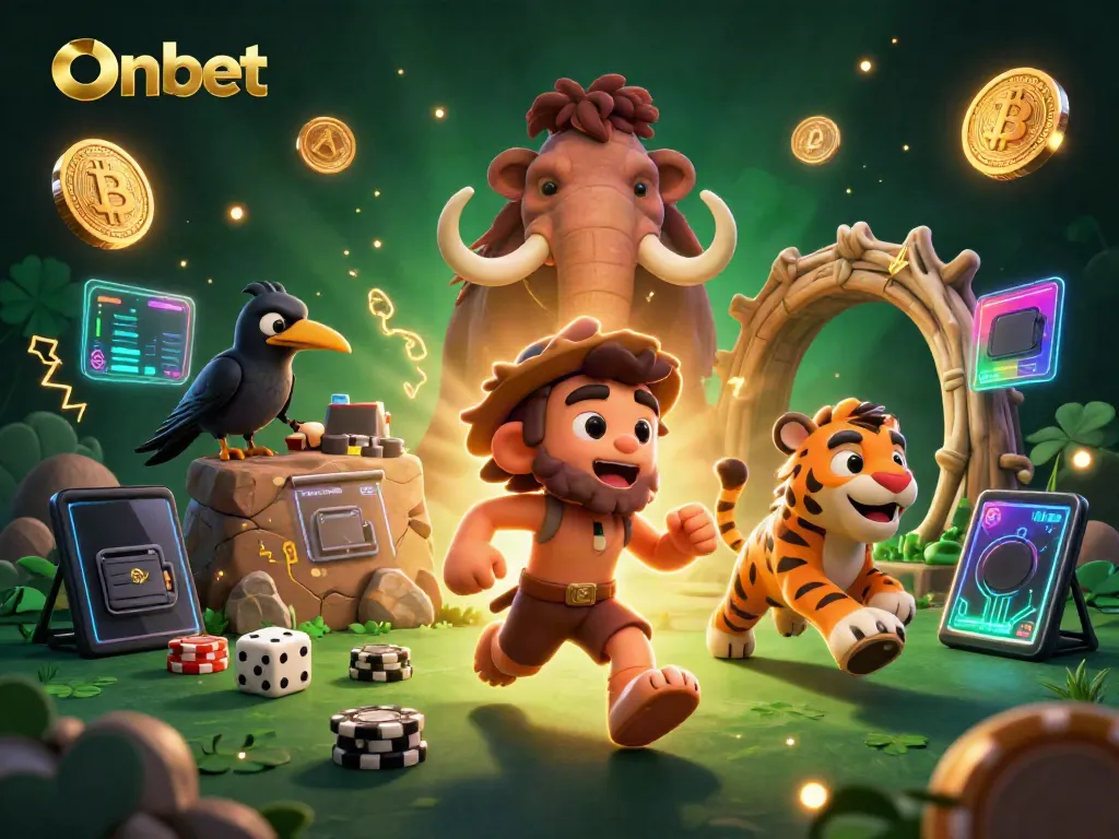 Experience winning strategies at Onbet with engaging casino elements and vibrant characters in a thrilling setting.