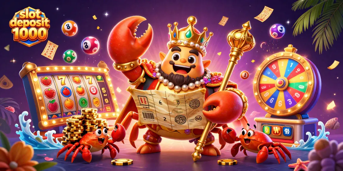 Experience the excitement of slot deposit 1000 with a golden crab emperor and vibrant casino elements.