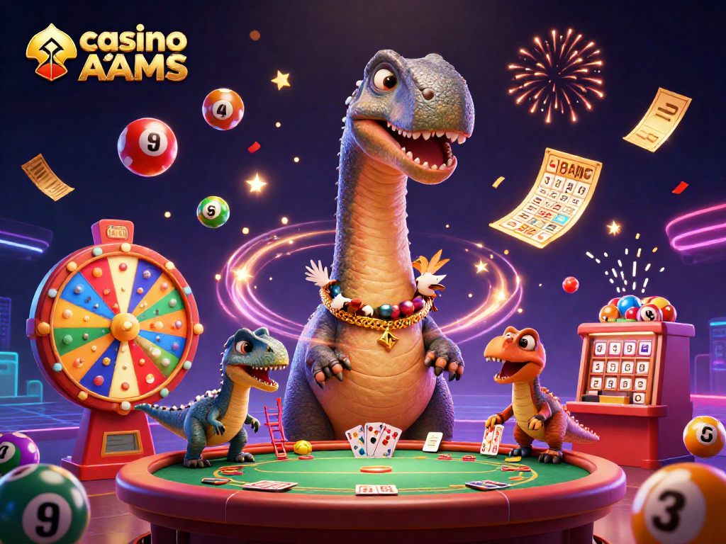 Gioca nei migliori casino senza AAMS mentre il brontosauro osserva dall'alto e un raptor distribuisce carte.