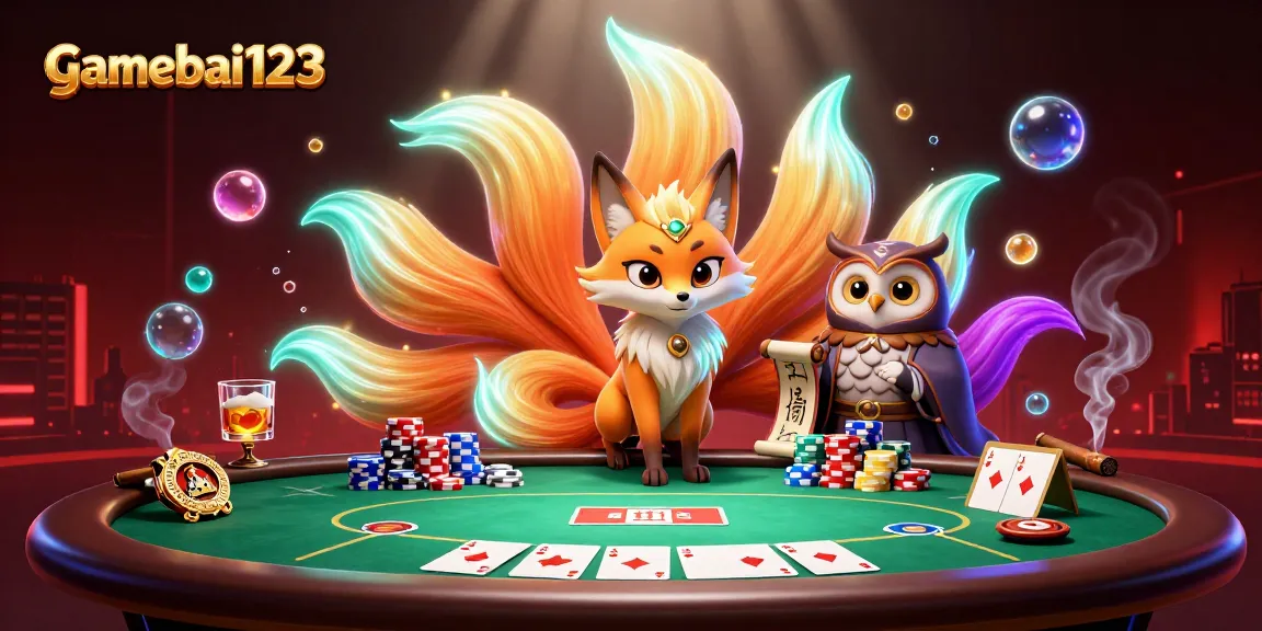 Engage in thrilling gameplay at gamebai123, featuring colorful spirit characters and casino elements.