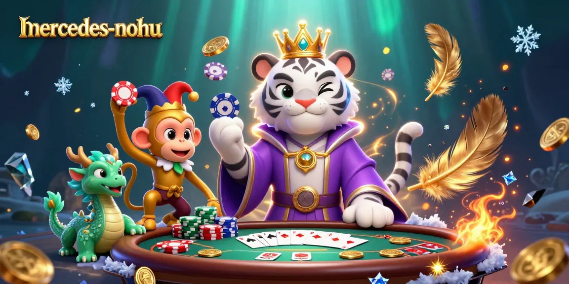 Engage with mercedes-nohu's thrilling poker action featuring a vibrant tiger, monkey, and jade dragon.