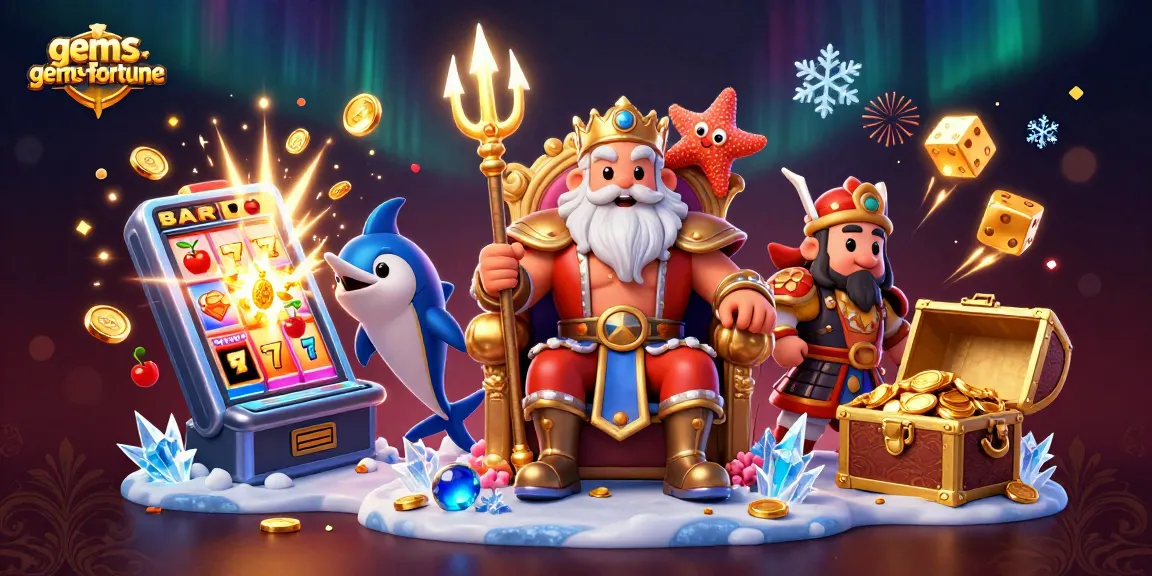 Experience gems-fortune in a vibrant slot machine scene filled with treasures and dynamic characters.