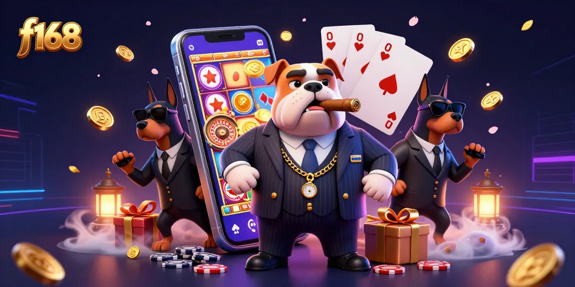 Experience thrilling gaming action at f168 with a powerful mafia boss and a vibrant casino backdrop.