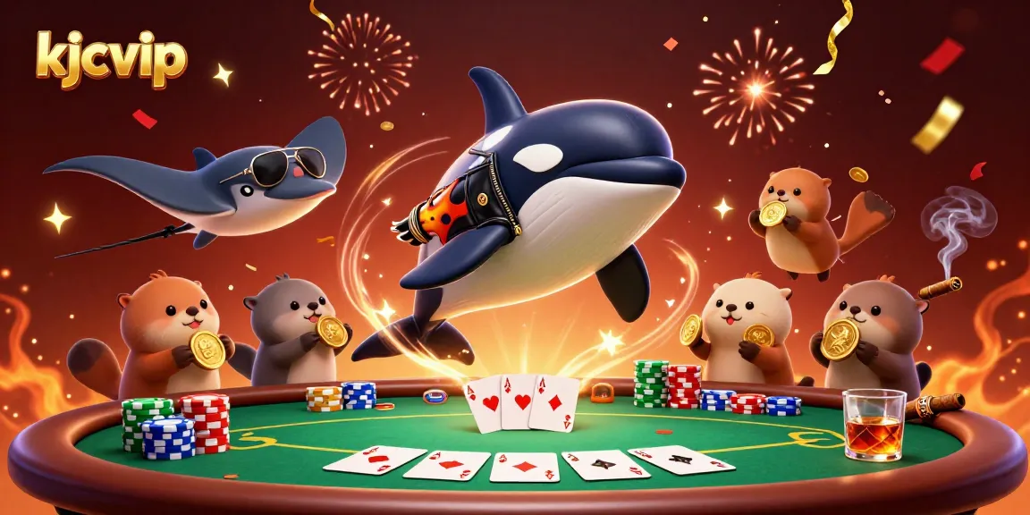 Experience thrilling gameplay at kjcvip with whimsical ocean creatures celebrating at a poker table.