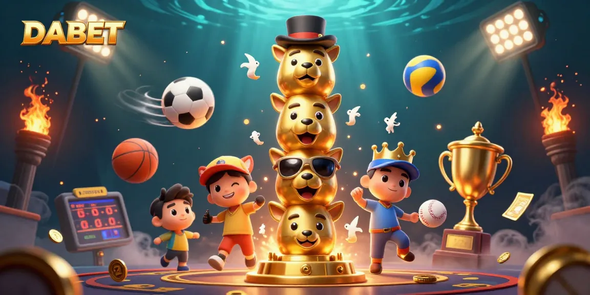 DABET showcases a vibrant collection of sports betting elements with engaging 3D illustrations and dynamic motion.