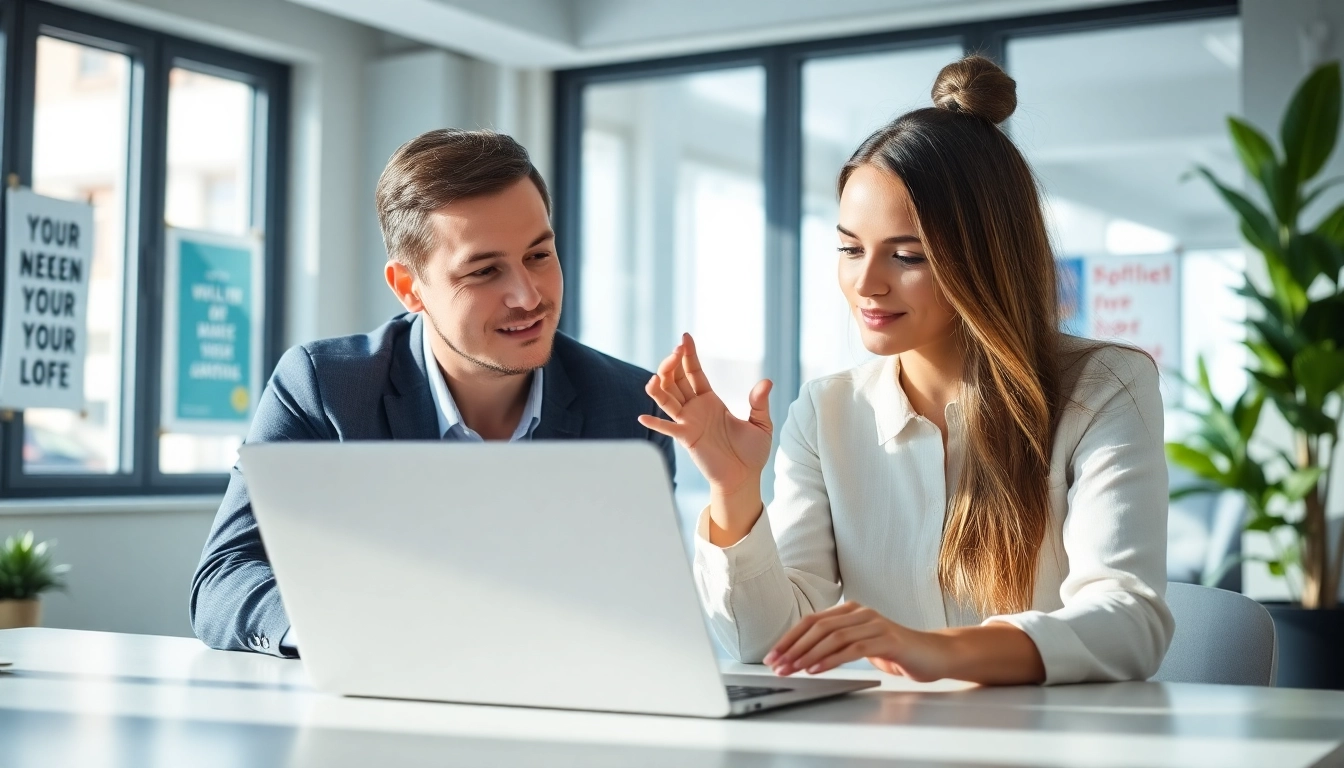 Engaging career coaching session between a coach and client in a bright office.