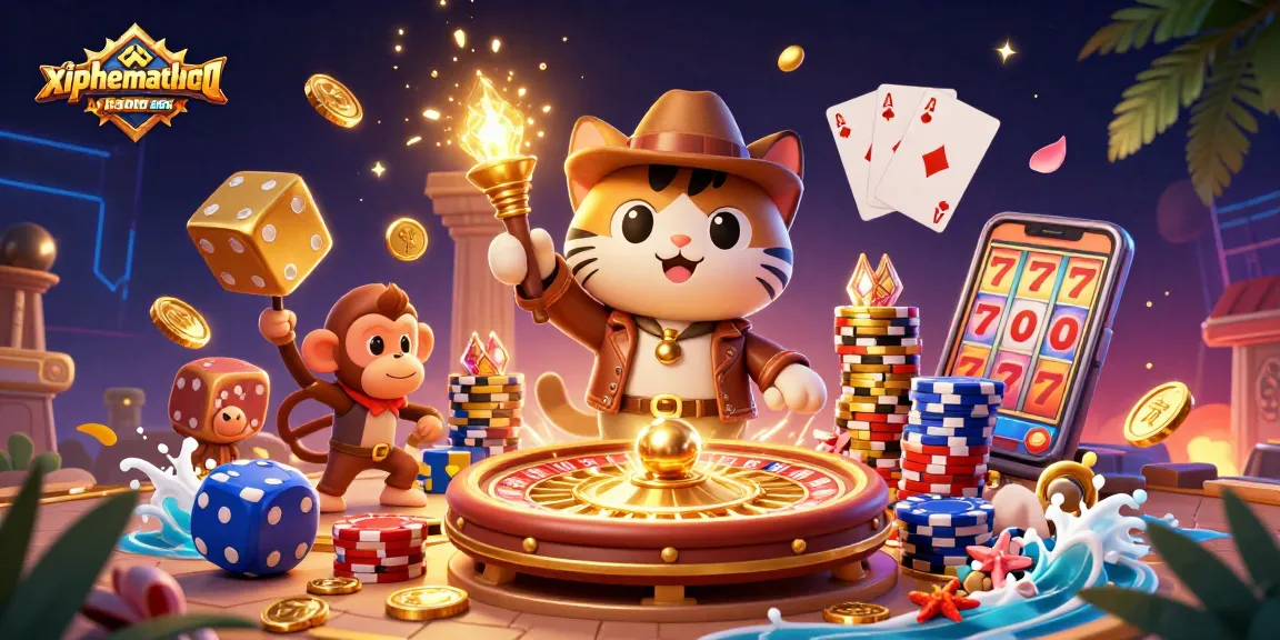 xiphematchuoc showcases a thrilling 3D casino adventure scene with vibrant characters and dynamic gambling elements.