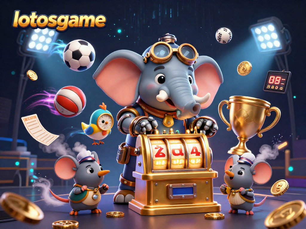 Engage with lotosgame's vibrant casino world as steampunk characters operate a golden slot machine.