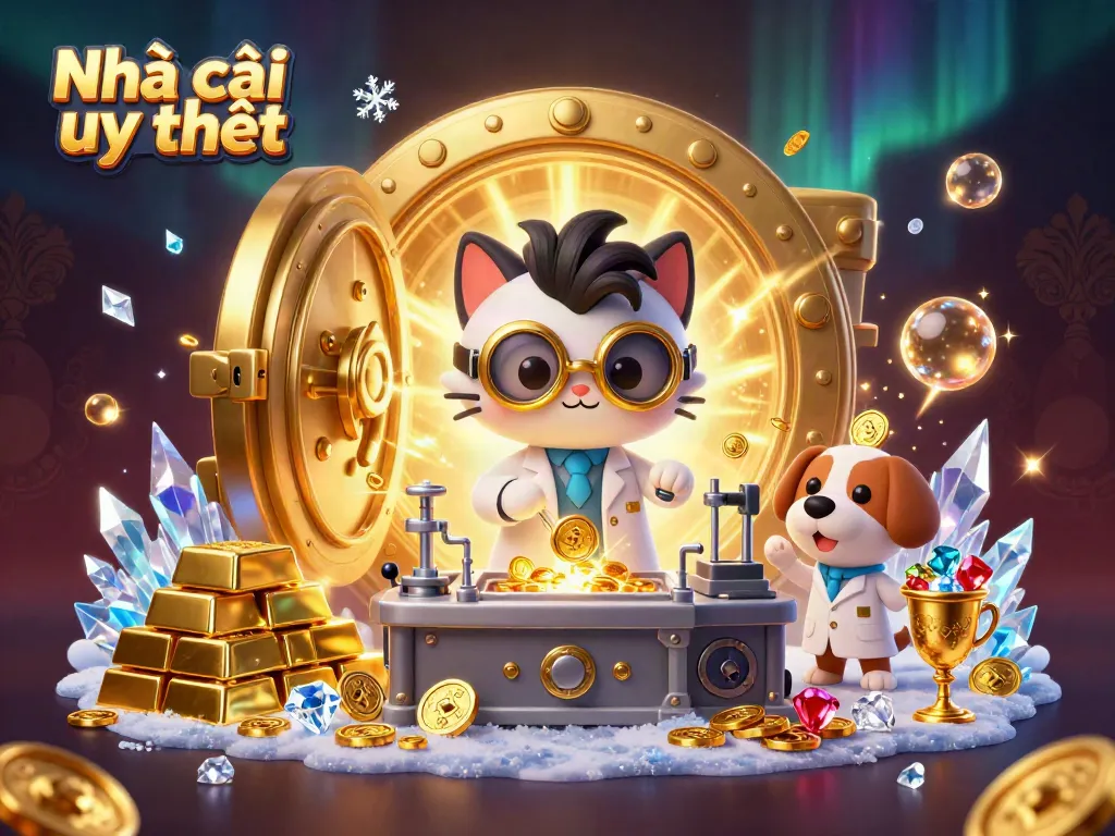 Experience the thrill of Nhà cái uy tín with vibrant 3D casino action, showcasing a mad scientist cat and loyal dog.