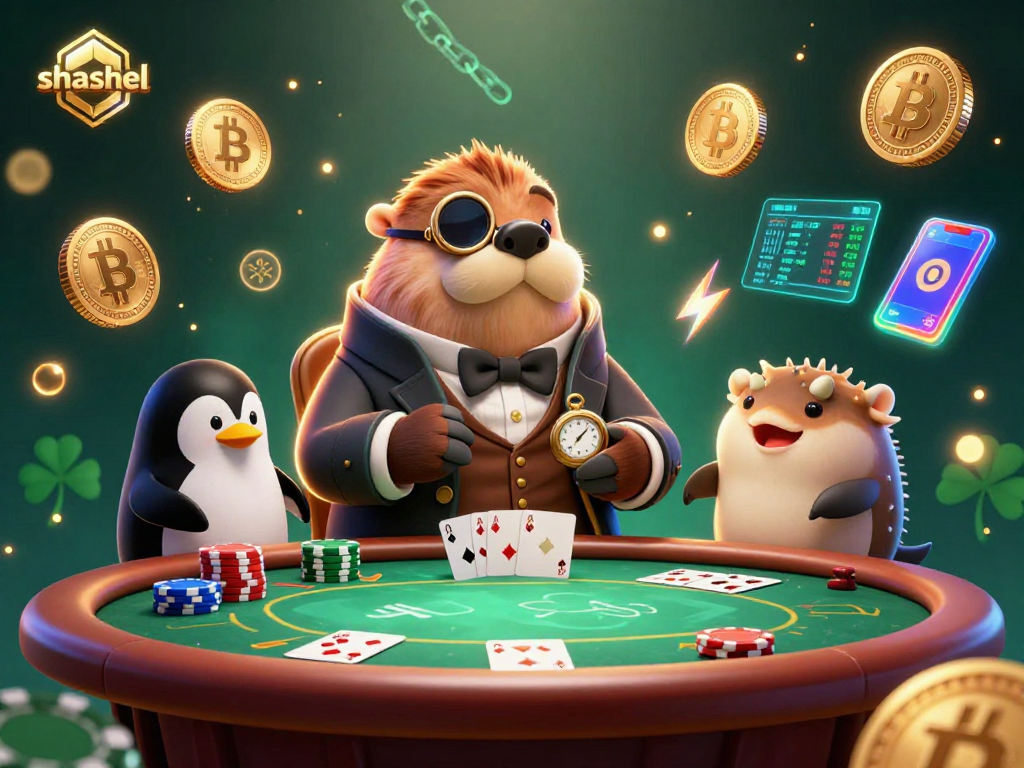 Engage in thrilling poker gameplay with shashel's colorful underwater poker scene and crypto elements.