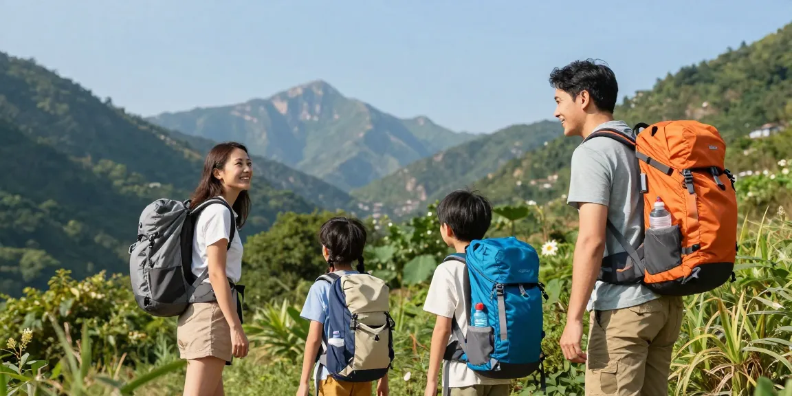 Adventure seekers exploring nature with mantra88, capturing family joy on a mountain hike.