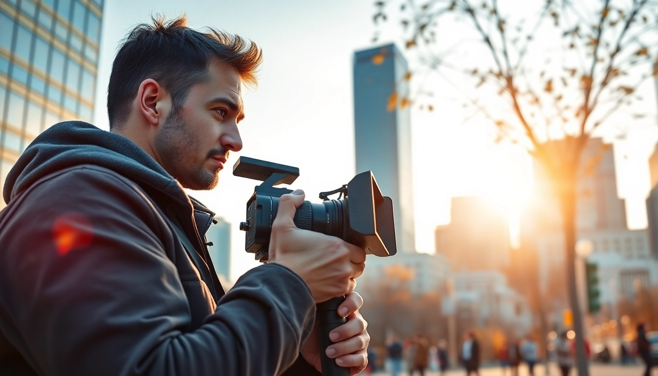 Edmonton videographer filming on location, showcasing urban creativity and professionalism.