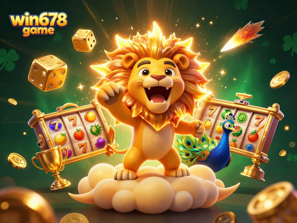 Experience the thrill of win678 game with vibrant slot reels and golden trophies in a dynamic 3D illustration.