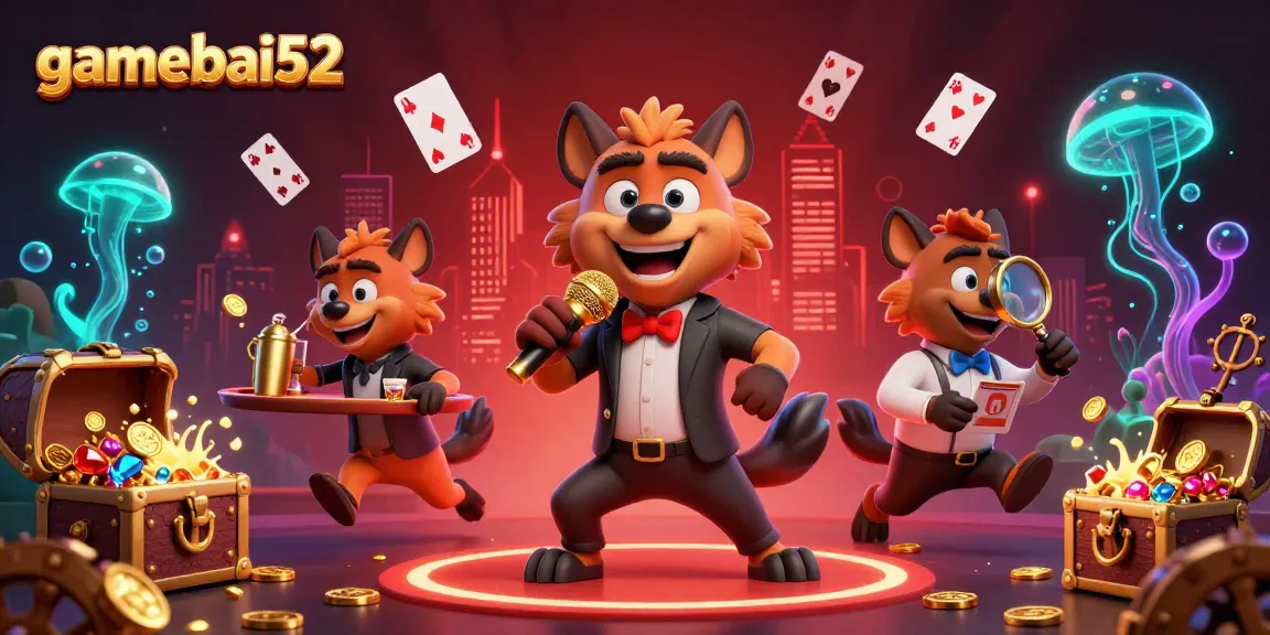 Experience the thrilling comedy of gamebai52 as hyenas run a casino club with artful gameplay elements surrounding them.