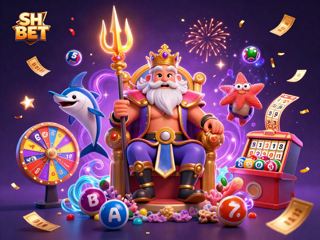 Engage with SH BET's exciting lottery scene featuring Neptune and vibrant game elements.
