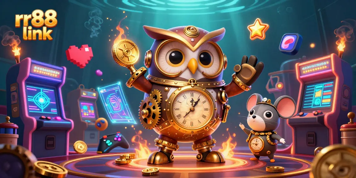Experience the thrilling rr88 link with delightful casino elements in a vibrant 3D illustration.
