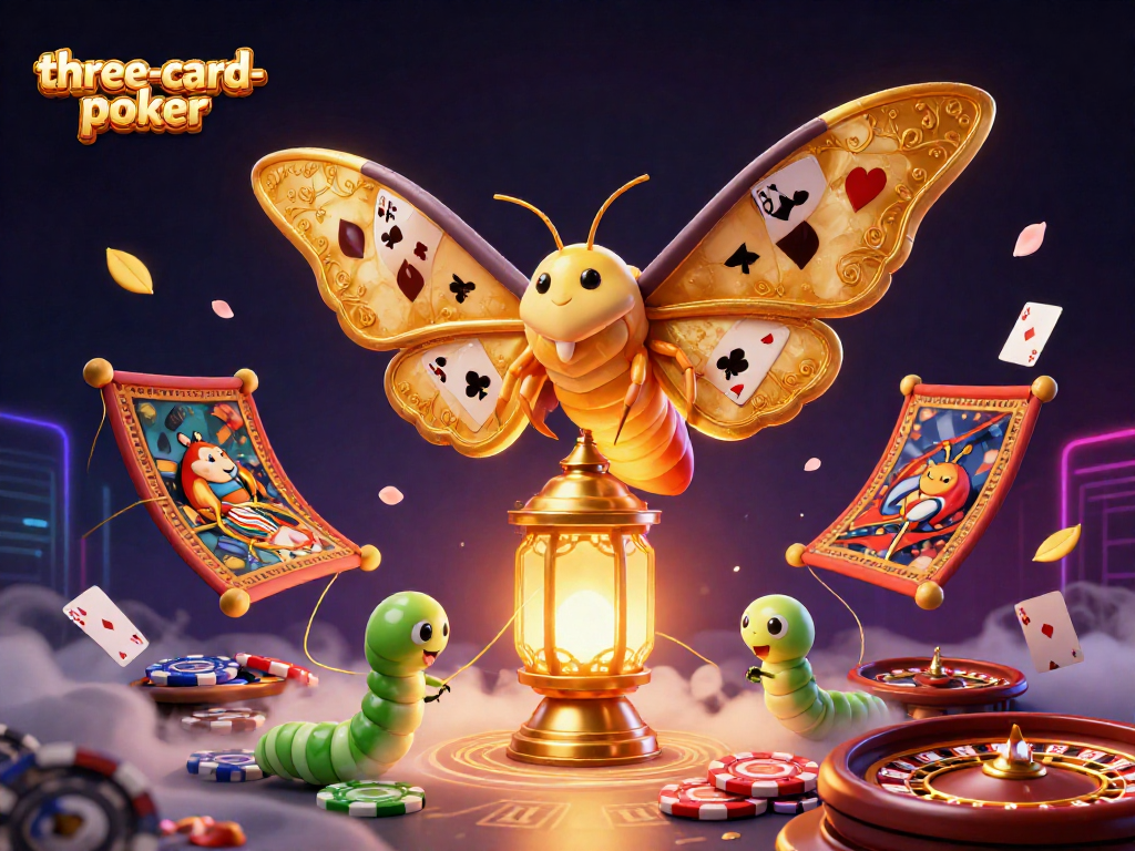 Experience three-card-poker as the majestic moth symbolically represents various card suits, capturing the essence of the game.