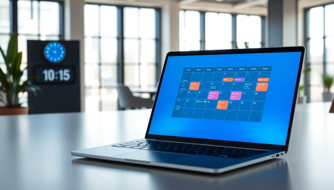 Engage with AI assistant Slack scheduling in a modern office setup, showcasing organized tech tools.