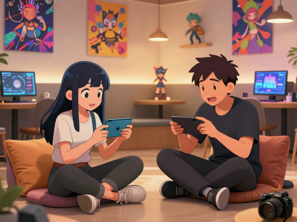 Engaging hentai chat scene featuring animated characters in a vibrant digital lounge