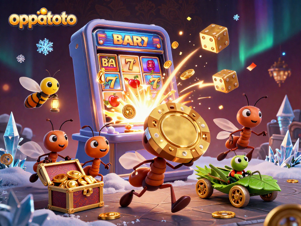 Join the excitement at oppatoto by winning golden poker chips and jackpots in this lively casino scene.