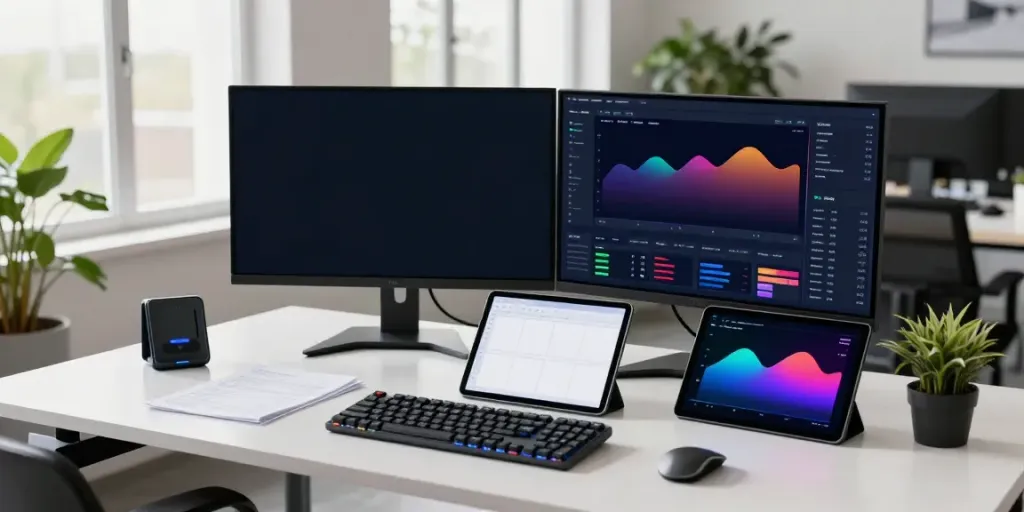 Alpha Vantage alternative in a tech-driven workspace highlighting cryptocurrency trading tools and blockchain analysis.