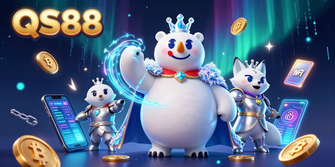 Win exciting games at QS88 with a vibrant display of 3D characters and cryptocurrencies.