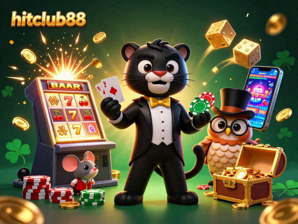 Join the excitement at hitclub88 with a stylish panther dealer and friends amid a jackpot explosion.