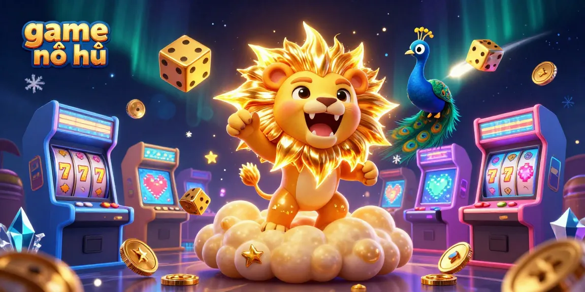 Engage in thrilling game nổ hũ with vibrant slot machines and golden dice in a dazzling casino scene.