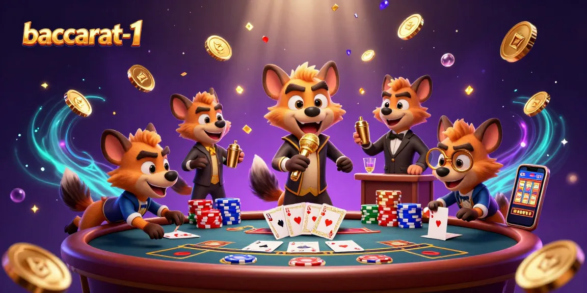 Join the fun at baccarat-1, with a lively hyena comedy scene in a vibrant casino.