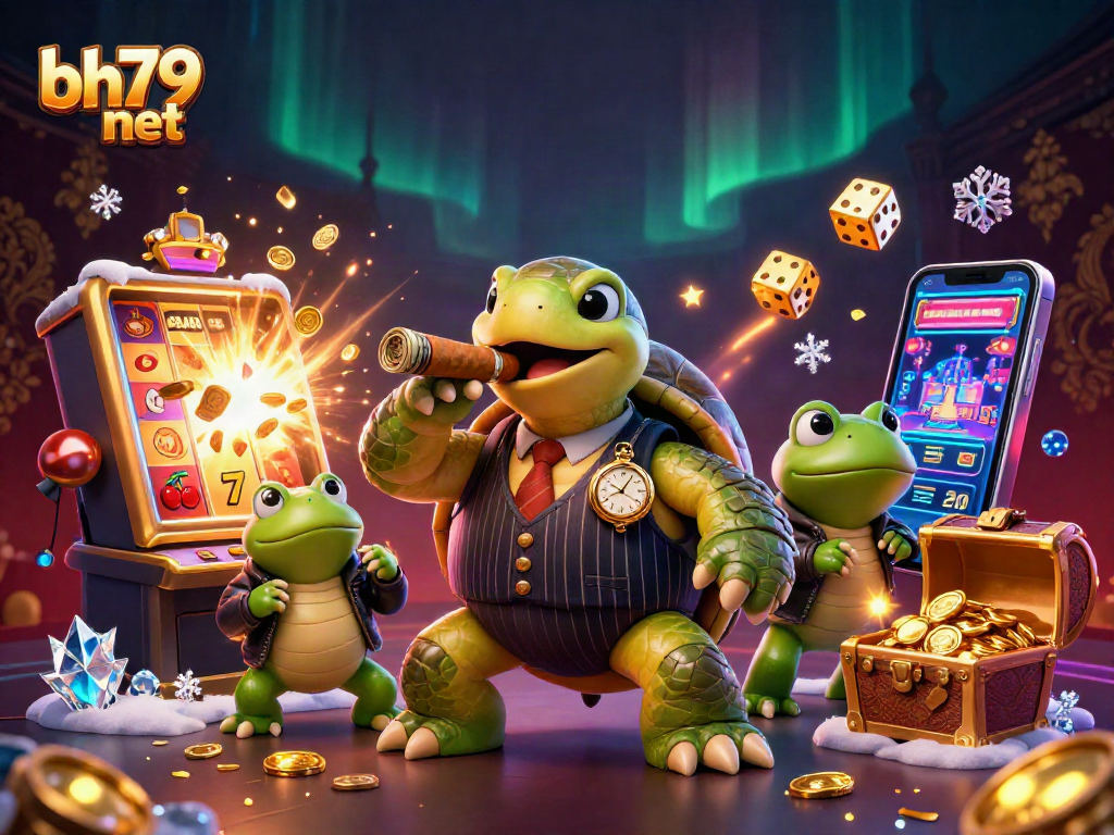 Join the excitement of bh79 net with a lively casino scene featuring a snapping turtle mobster and dynamic game elements.