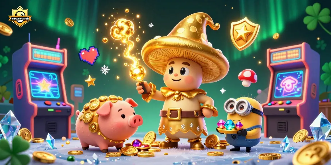 Engage with romance-search through an exciting 3D slot game scene featuring golden mushroom wizard and treasure!