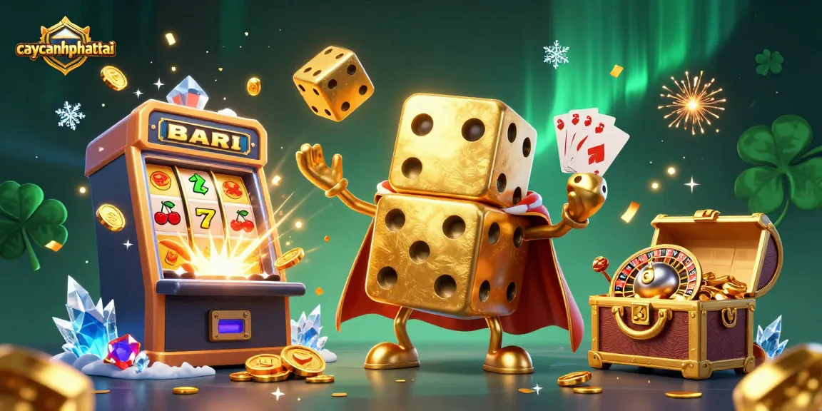 Experience excitement with caycanhphattai's vibrant casino scene featuring golden dice and jackpot elements.