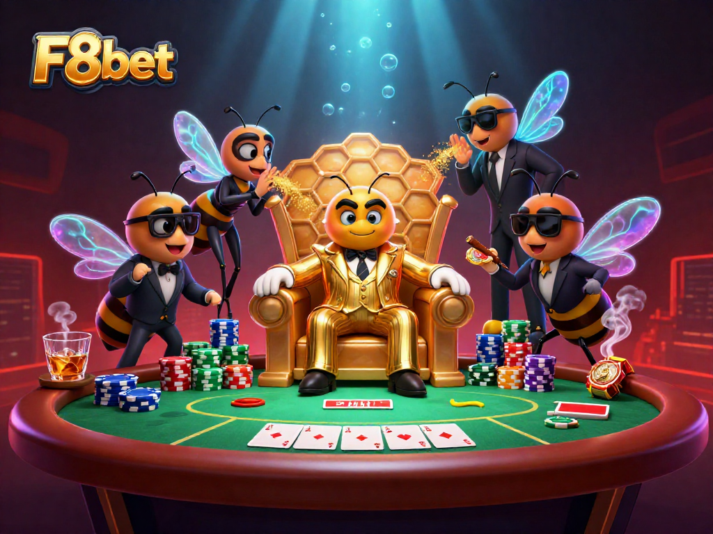 Experience thrilling gameplay at F8bet with engaging poker action in a vibrant 3D illustration.