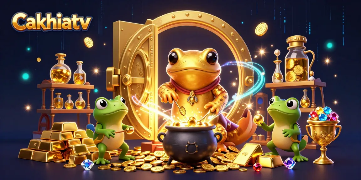 Cakhiatv showcases a 3D golden salamander alchemist creating riches in a vibrant casino scene.
