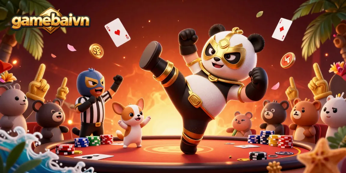 Experience gamebaivn with a thrilling poker showdown featuring dynamic characters and vibrant casino elements.