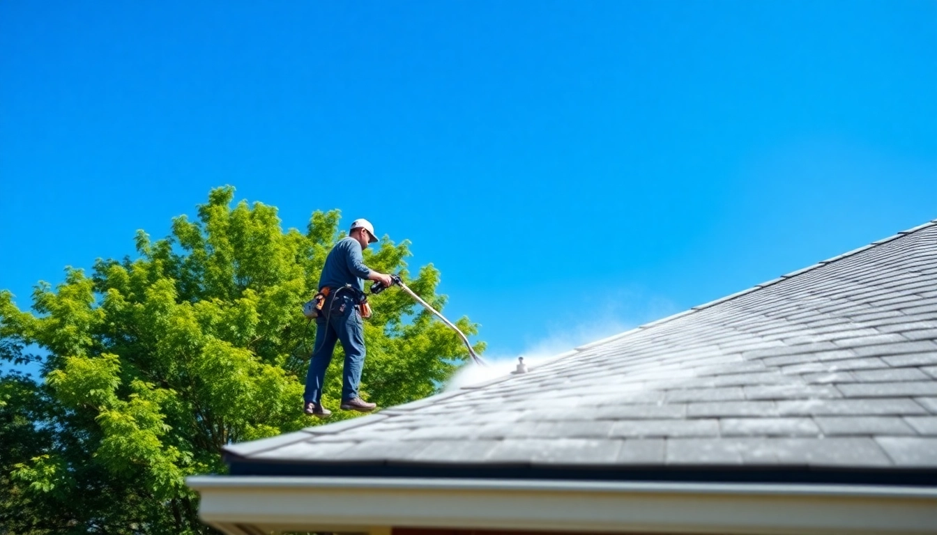 Ensure effective roof cleaning by a professional technician showcasing a spotless roof.