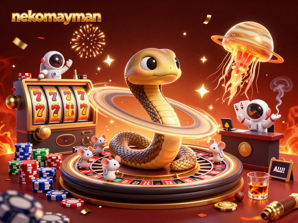 Experience the excitement of nekomayman with dynamic slot reels and vibrant casino elements.