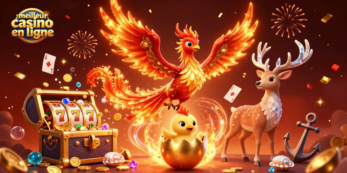 Jouez dans le meilleur casino en ligne avec une scène colorée de phénix, enjeux et richesses.