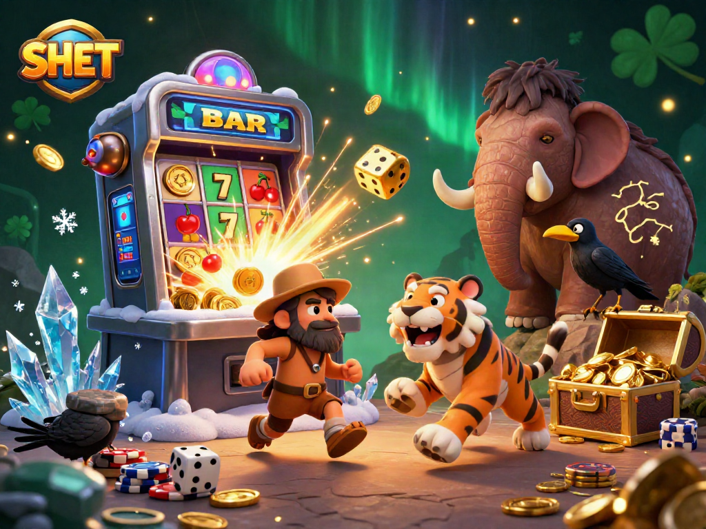 Experience the excitement of SH BET with a dynamic casino scene featuring animated characters and gaming elements.