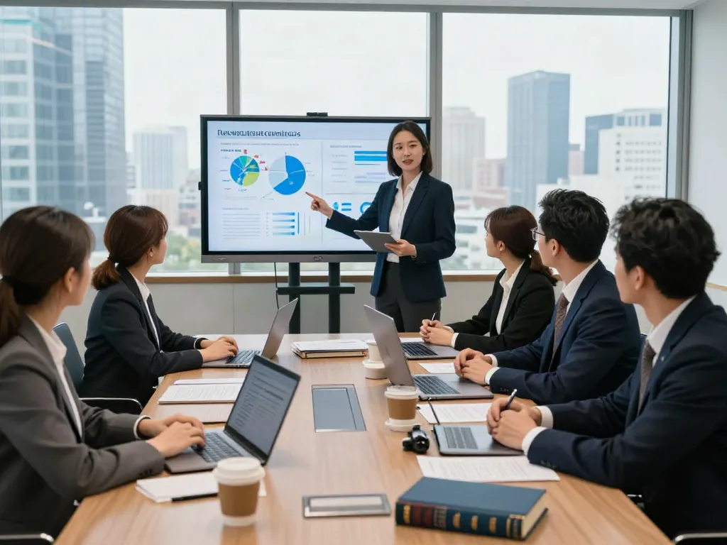 Lead Roedl team collaborating in a modern legal consultancy, focused on international business strategies.