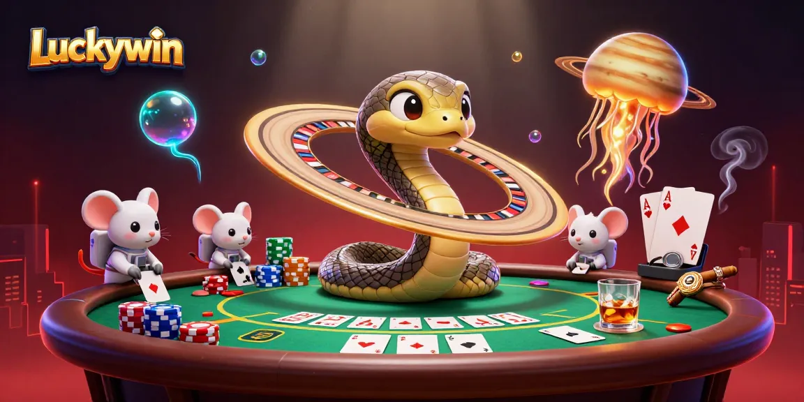 Place your bets with Luckywin's cosmic dealer in this vibrant casino scene.